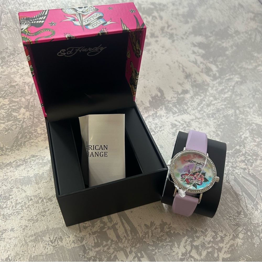 Ed Hardy Lavender Watch with Box
